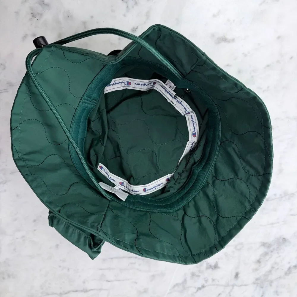 Champion UO Taslan Quilted Green Bucket Hat with Detachable Pocket White L/XL